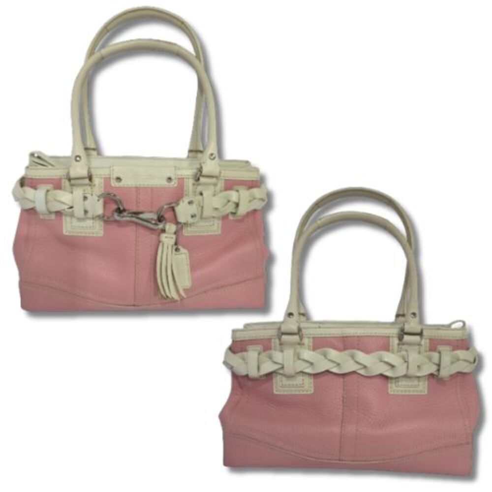 Y2K Coach Hampton Braided Pink & White Pebbled Leather Shoulder Bag #F13084